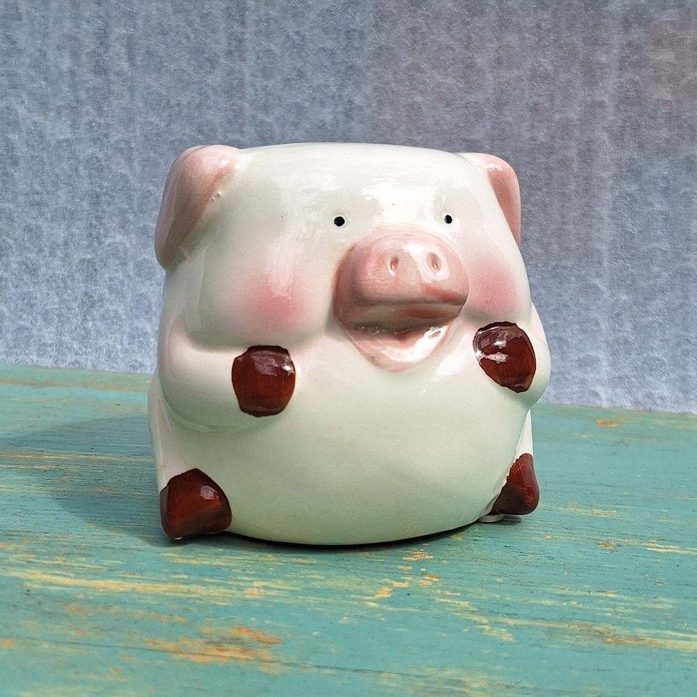 Retro Piggy Bank Vintage Glass Ceramic 60s or 70s Potbelly Piglet Asian Oriental